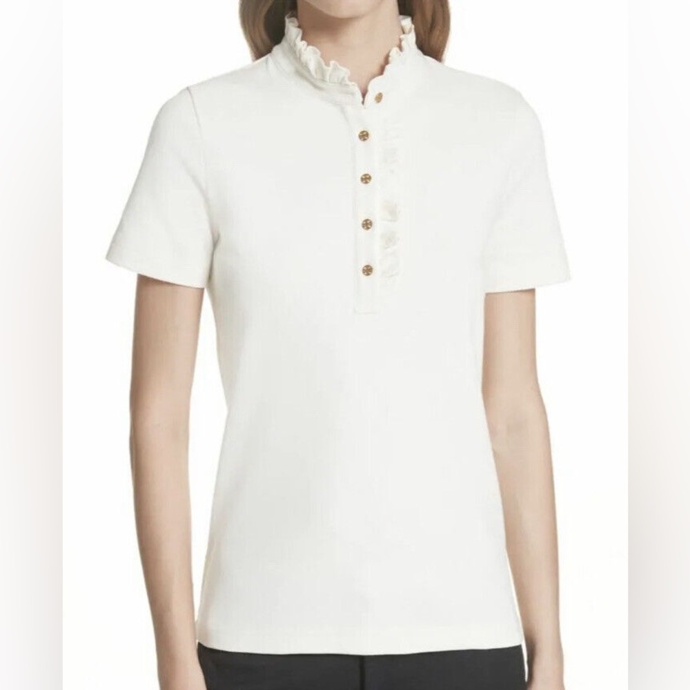 Tory Burch Button Up White Short Sleeve Polo Top